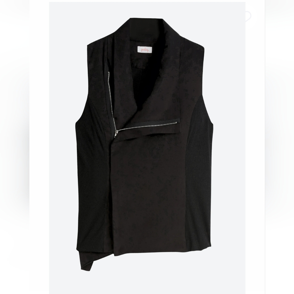 Pixley Black Asymmetrical Vest with Lapel Collar